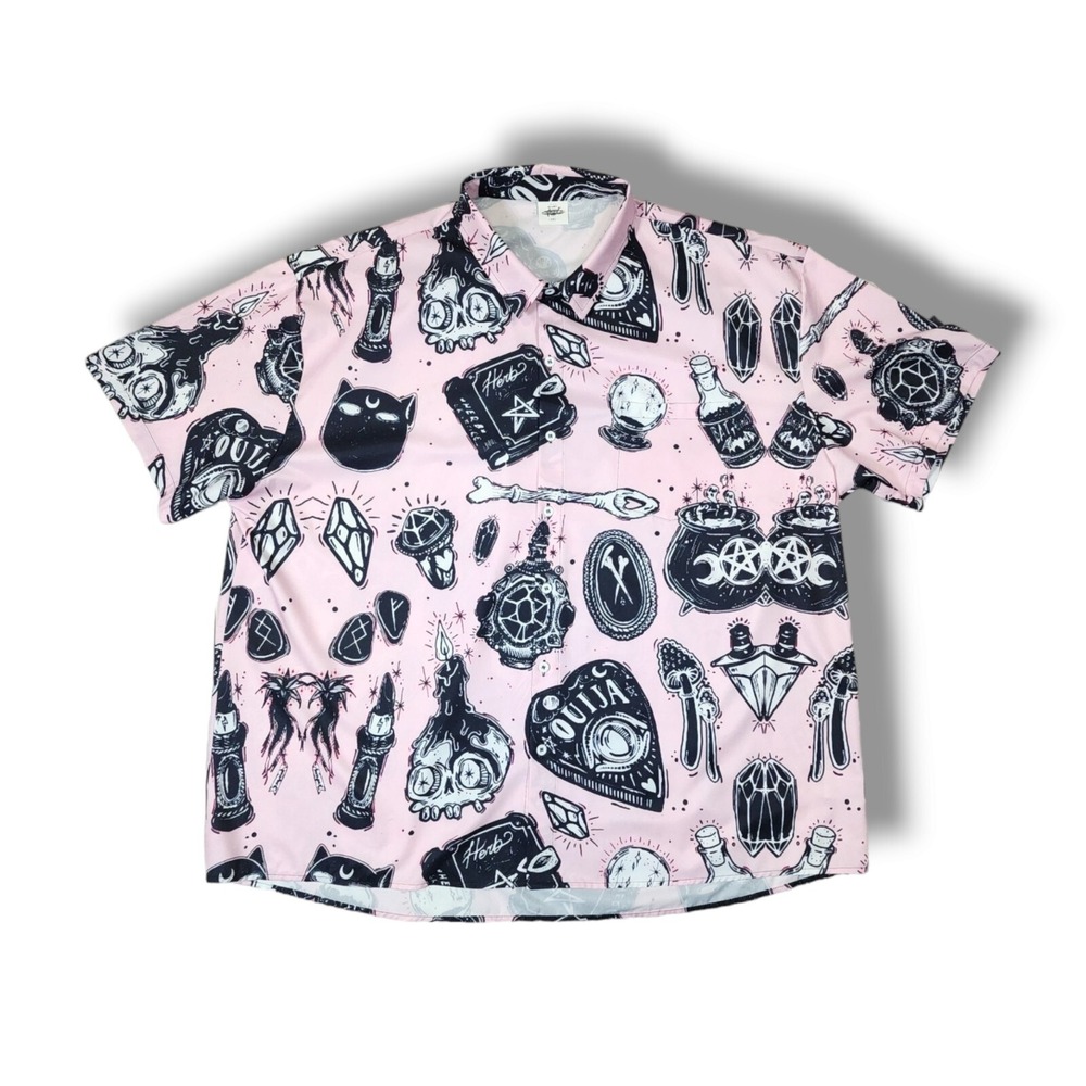 FYDUDE Catch The Waves Ken Style Halloween Short Sleeve Pink Shirt Men's 3XL